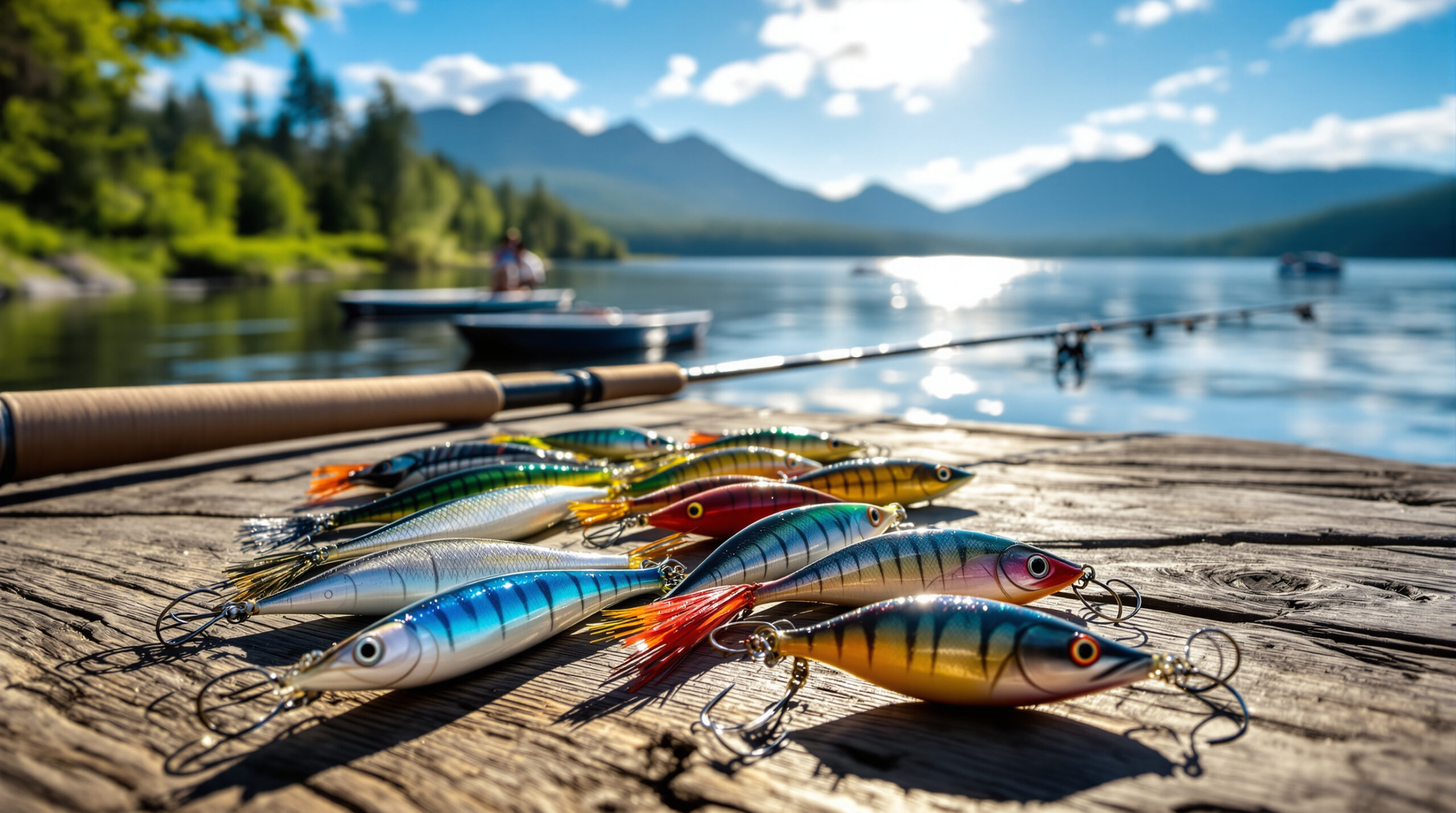 Лучшие воблеры для троллинга щуки на столе у озера.